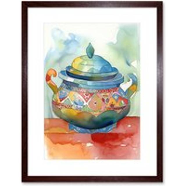 Wall Art Print Soup Tureen With Patterns Folk Artwork Framed 9X7 Inch - Brown - W7 inch x H9 inch