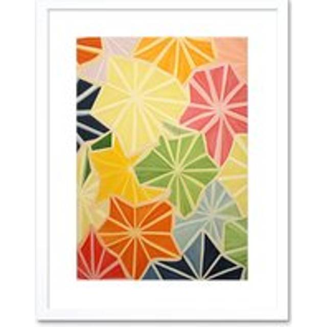 Wall Art Print Colourful Slices of Star Fruit Bright Watercolour Painting Abstract Carambola Kitchen Artwork Framed 9X7 Inch - White - W7 inch x H9 in - W7 inch x H9 inch