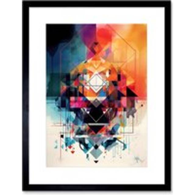 Wall Art Print Abstract Geometric Spectral Prism Kaleidoscope Colour Light Shapes Modern Watercolour Artwork Framed 9X7 Inch - Black - W7 inch x H9 in - W7 inch x H9 inch