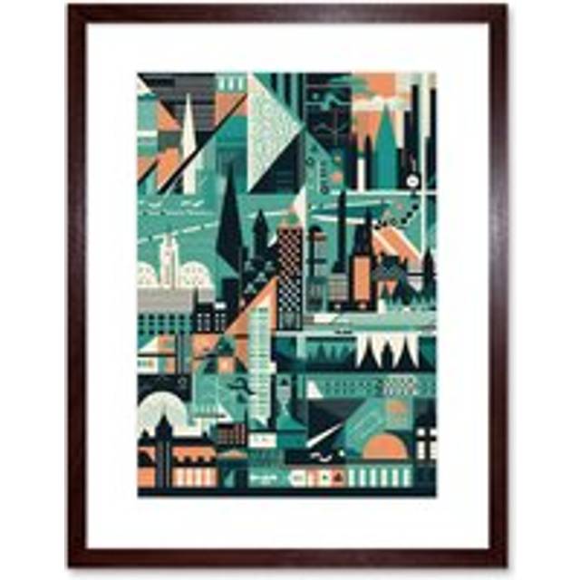Wall Art Print Modern Abstract Geometric Dundee Cityscape Design Artwork Framed 9X7 Inch - Brown - W7 inch x H9 inch