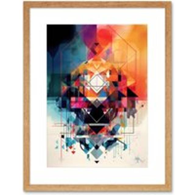 Wall Art Print Abstract Geometric Spectral Prism Kaleidoscope Colour Light Shapes Modern Watercolour Artwork Framed 9X7 Inch - Beige - W7 inch x H9 in - W7 inch x H9 inch