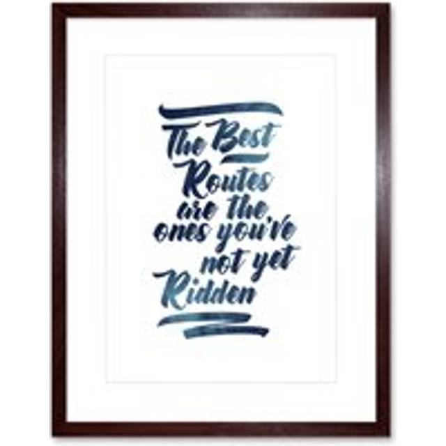 Wall Art Print Bicycle Best Route Not Yet Ridden Paint Galaxy Framed - Brown - W7 inch x H9 inch