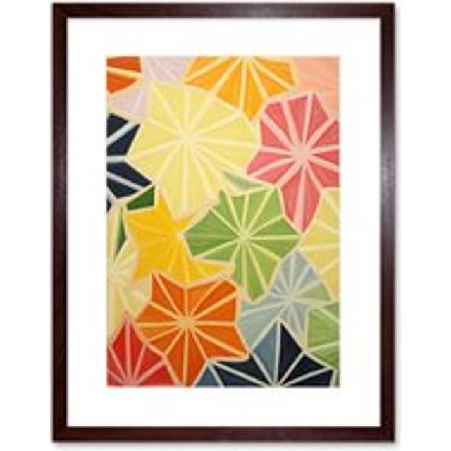 Wall Art Print Colourful Slices of Star Fruit Bright Watercolour Painting Abstract Carambola Kitchen Artwork Framed 9X7 Inch - Brown - W7 inch x H9 in - W7 inch x H9 inch