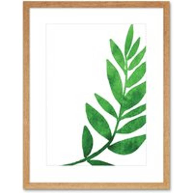 Wall Art Print Jungle Leaves Watercolour Right Artwork Framed 9X7 Inch - Beige - W7 inch x H9 inch