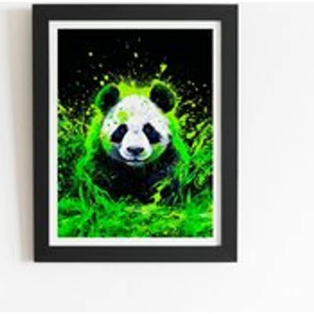 Green Splashart Panda Face Framed Art Print - Black - W16 inch x H24 inch