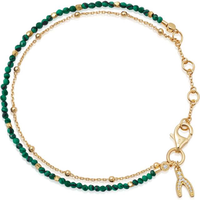 Astley Clarke Fine Biography Malachite Wishbone Bracelet, Gold