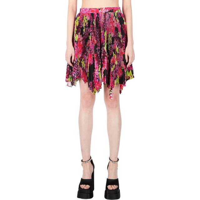 Versace, Short Skirts, female, Multicolor, S, Pleated Orchid Print Mini Skirt