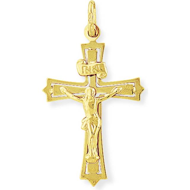 Jewelco London 9ct Yellow Gold Crucifix INRI Jesus Cross Charm Pendant - 22x38mm - CRNR02009