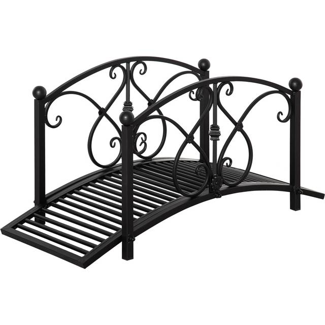 Outsunny Black Metal Traditional Arc Garden Bridge 3.3ft - Brown