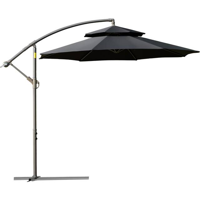 Outsunny Black Double Tier Cantilever Banana Parasol with Cross Base 2.7m - 3m