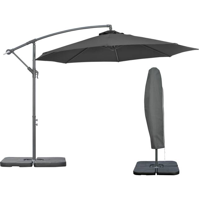 Outsunny Black Crank and Tilt Cantilever Banana Parasol with Cross Base and Cover 3m