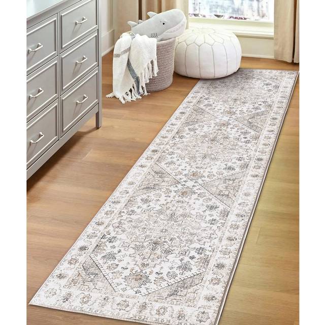 Vernal Milagros Persian Machine washable Area Rug, GreyWhite - Grey / 76 cm x 243 cm