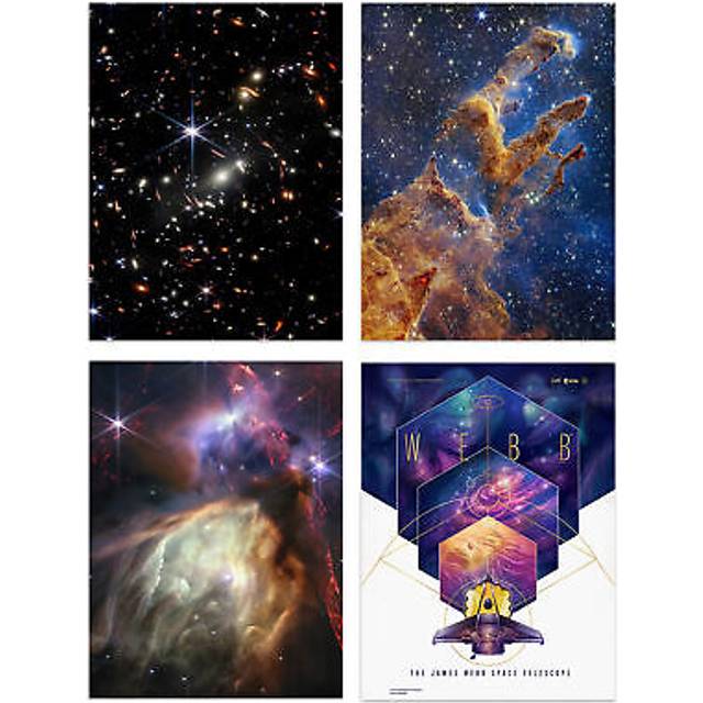 Wall Art Print Pack of 4 NASA James Webb Space Telescope Images Deep Field Stars Rho Ophiuchi Clouds Pillars of Creation Living Room s Set - Multi - A - A4