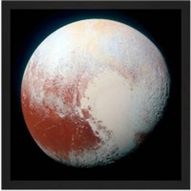 Wall Art Print Space NASA LORRI Dwarf Planet Pluto Enhanced Photo Square Framed Picture 16X16 Inch - Black - W16 inch x H16 inch