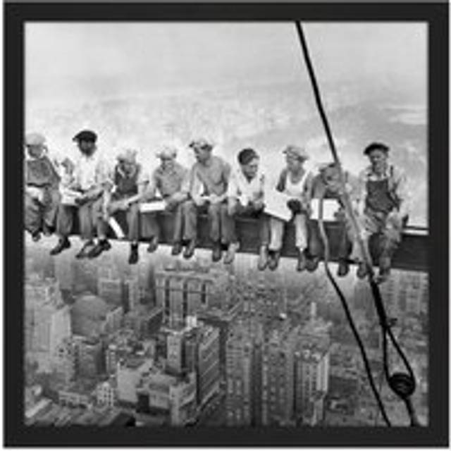 Wall Art Print Lunch Atop A Skyscraper New York 1932 Iconic Photo Square Framed Picture 16X16 Inch - Black - W16 inch x H16 inch
