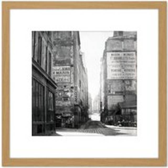Charles Marville St Jacques Street Paris 1800S Photo 8X8 Inch Square Wooden Framed Wall Art Print Picture with Mount - Tan - One Size