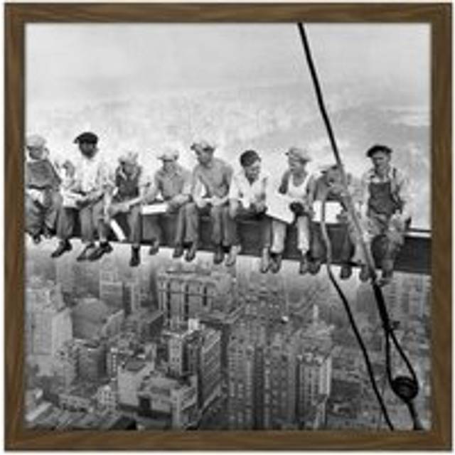 Wall Art Print Lunch Atop A Skyscraper New York 1932 Iconic Photo Square Framed Picture 16X16 Inch - Brown - W16 inch x H16 inch