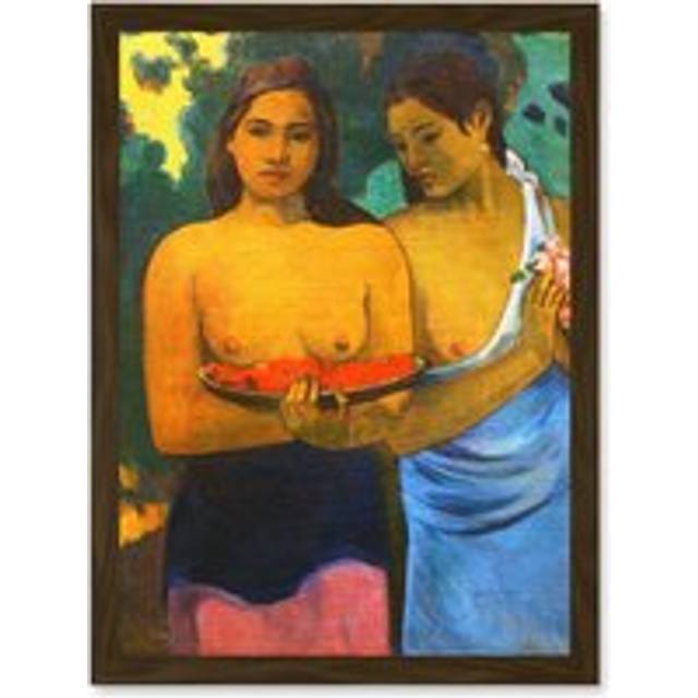 Paul Gauguin Two Tahitian Women Old Master Painting Artwork Framed Wall Art Print A4 - Brown - One Size