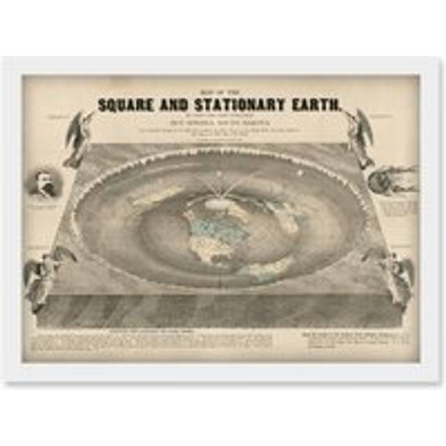 Orlando Ferguson Vintage Map of the Square and Stationary Earth Flat Earth Artwork Framed Wall Art Print A4 - White - One Size