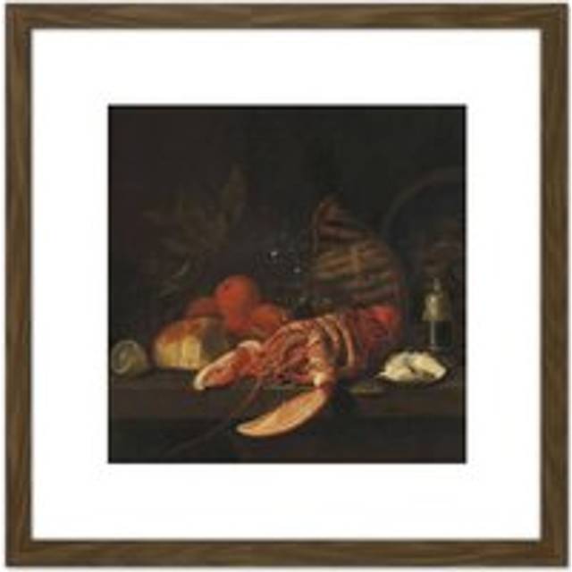 David Davidsz De Heem Still Life Lobster Painting 8X8 Inch Square Wooden Framed Wall Art Print Picture with Mount - Brown - One Size