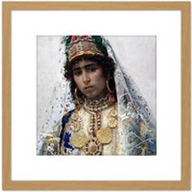 Tapiro Berber Bride Portrait Painting 8X8 Inch Square Wooden Framed Wall Art Print Picture with Mount - Tan - One Size