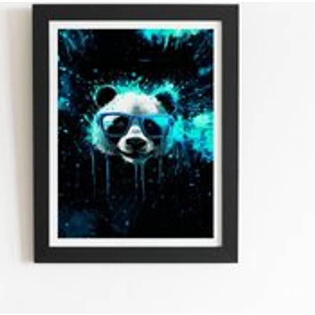 Blue Splashart Panda Face Framed Art Print - Black - W20 inch x H30 inch