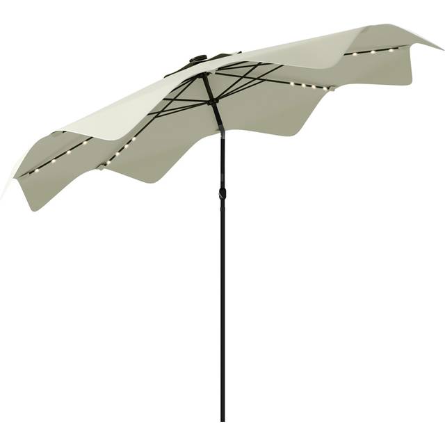 Outsunny Cream White LED Crank and Tilt Parasol 3m