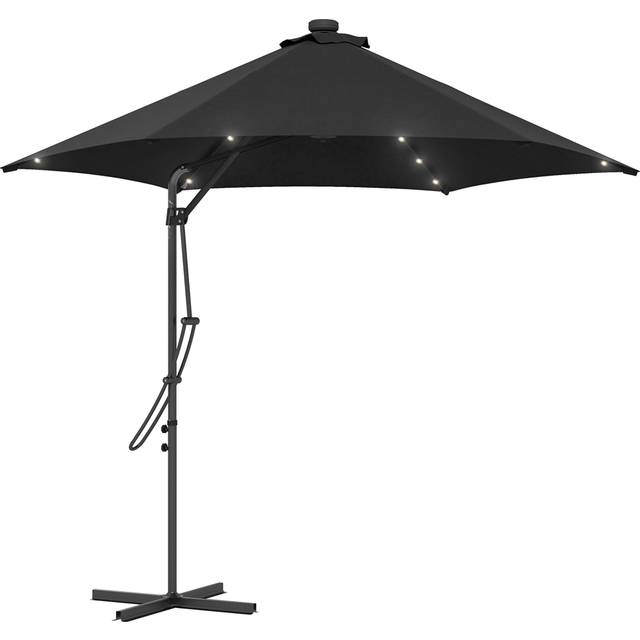 Outsunny Black Solar LED Cantilever Parasol with Cross Base 3m