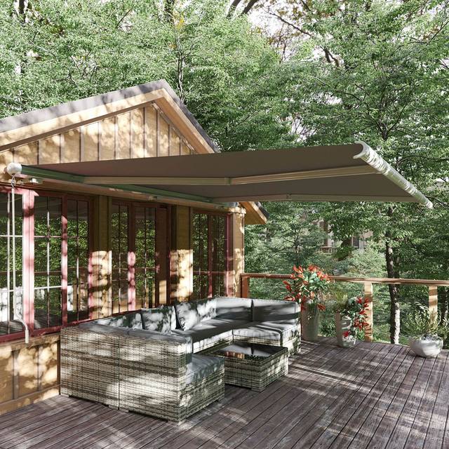 Outsunny Grey Full Cassette Electric and Manual Retractable Awning 4 x 3m - 3 x 4m