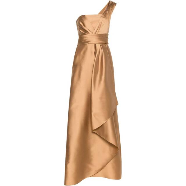 Alberta Ferretti, Klänning, Dam, M, Beige Mikado Maxiklänning med Öppen Rygg