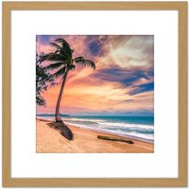 Najm Phuket Thailand Tropical Palm Tree Beach Photo 8X8 Inch Square Wooden Framed Wall Art Print Picture with Mount - Tan - One Size