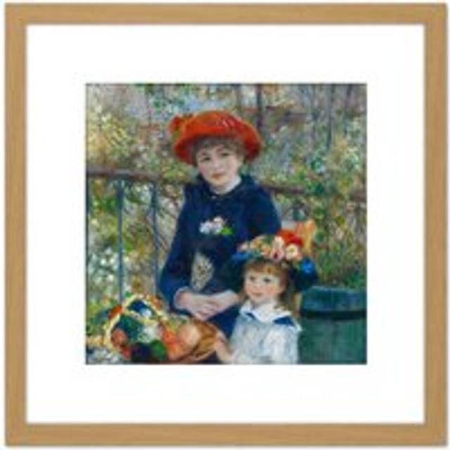 Renoir Two Sisters On The Terrace 8X8 Inch Square Wooden Framed Wall Art Print Picture with Mount - Tan - One Size