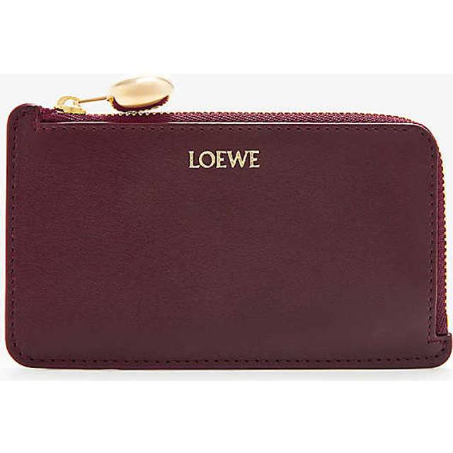 Loewe Leather Pebble Card Holder - Burgundy - One size