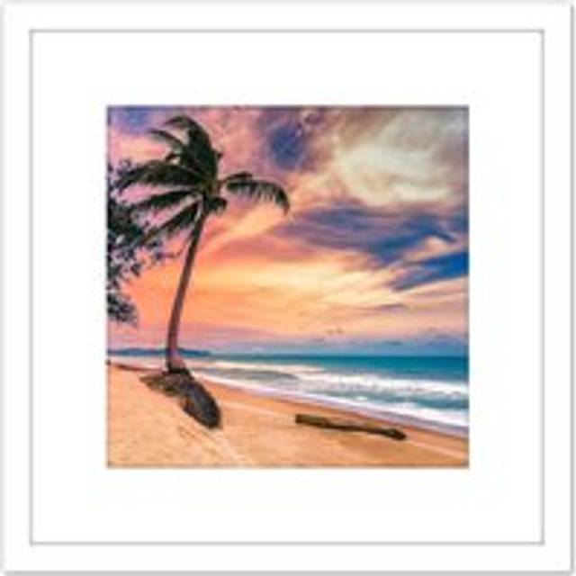 Najm Phuket Thailand Tropical Palm Tree Beach Photo 8X8 Inch Square Wooden Framed Wall Art Print Picture with Mount - White - One Size