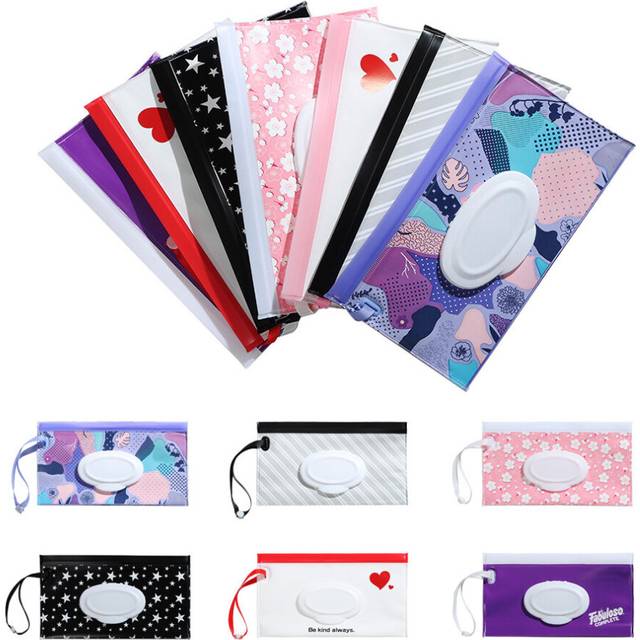Baby Wet Wipe Tissue Box Flip Cover Snap-Strap Wipes Holder Case Reusable Refillable Wet Wipe Carrying Bag Stroller Accessories