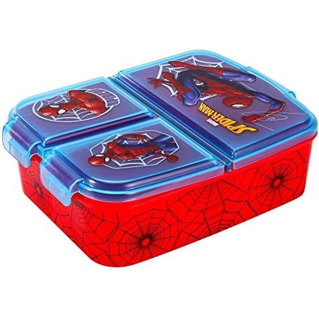 Spiderman Kids Childrens Multi Compartment Rectangular School Travel Lunch Food Box Sandwich Bento Container, BPA Free