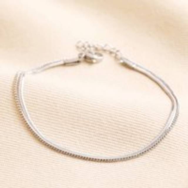 Stainless Steel Layered Snake and Curb Chain Bracelet - silver - one size