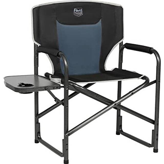 TIMBER RIDGE Camping Chair Heavy Duty 180kg Capacity, Directors Chair Folding Aluminum with Side Table, Portable for Outdoor Festival BBQs Black