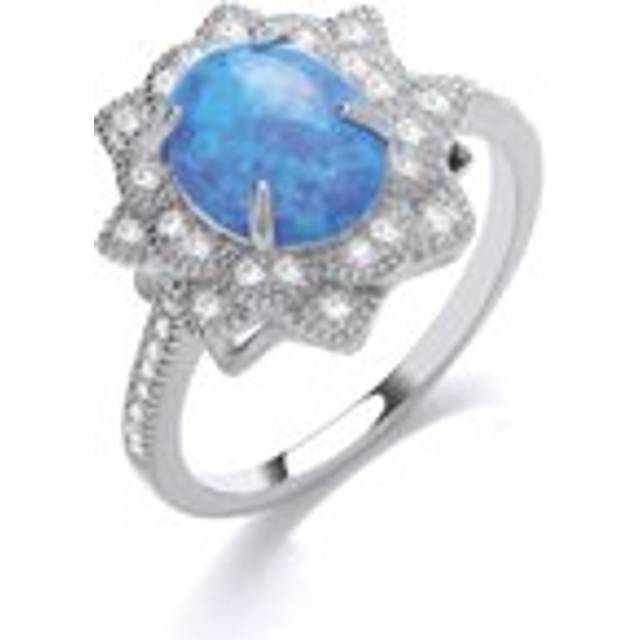 (P) Jewelco London Sterling Silver CZ & Created Opal Fancy Ring Cocktail Ring - GVR882