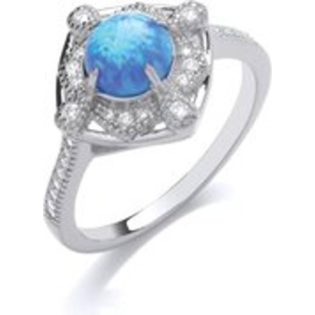 (Q) Jewelco London Sterling Silver CZ & Created Opal Fancy Ring Cocktail Ring - GVR881