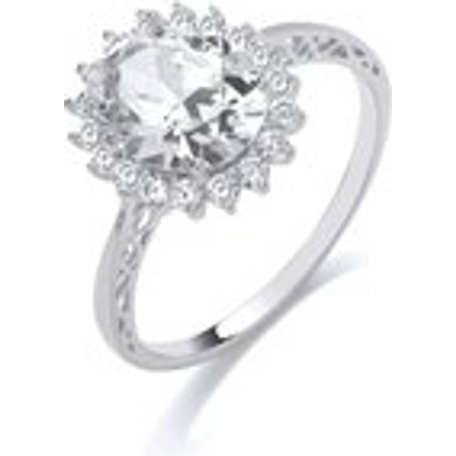 (Q) Jewelco London Sterling Silver CZ Solitaire Cluster Ring Engagement Ring - GVR906