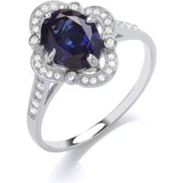 (O) Jewelco London Sterling Silver Sapphire-Blue CZ & Created Sapphire Fancy Ring Cocktail Ring - GVR894