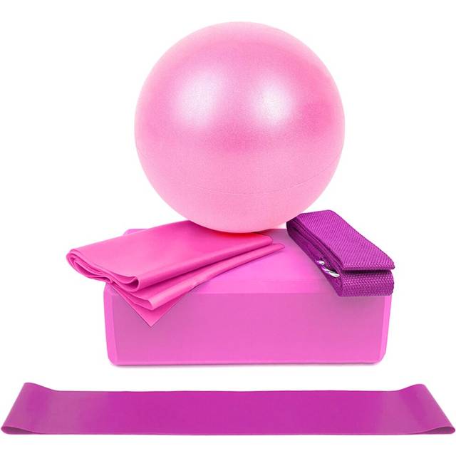5 st / set lixada yogabollupps&#xE4;ttning yogautrustningsupps&#xE4;ttning inkluderar yogabollyoga-block som str&#xE4;cker remmen motst&#xE5;ndsslinga - Rosa