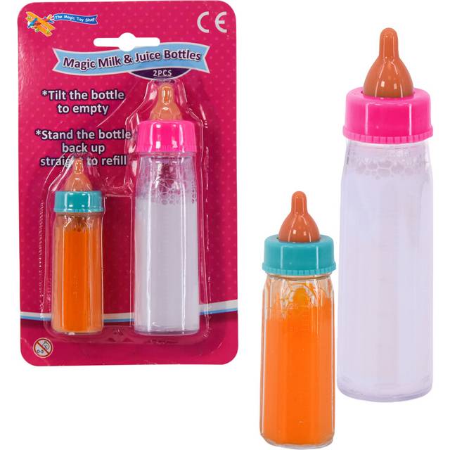 The Magic Toy Shop Set of 2 New Born Baby Doll Magic Milk Bottle Dolls Feeding Set Girls Toy