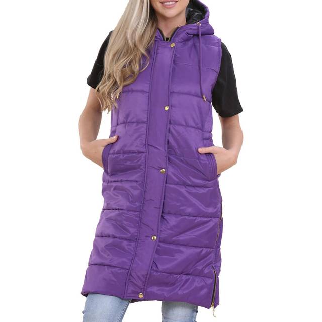 (S, Purple) Ladies Oversized Gilet Long Line Style Jacket