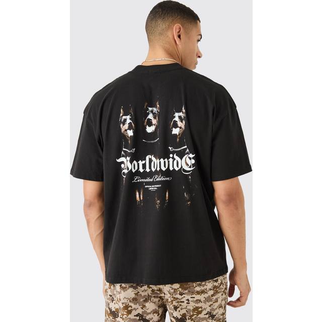 Oversized Worldwide Dog Graphic T-shirt - Black - S