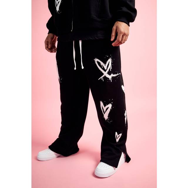 Relaxed Split Hem Heart Jogger - Black - S