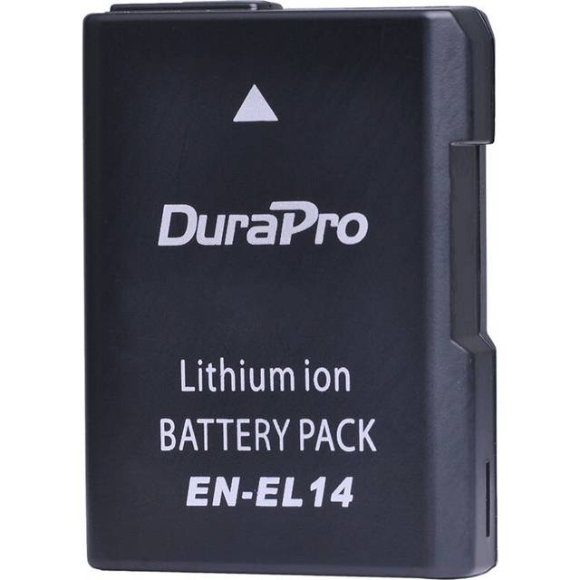 Durapro 2pc 1200 mah en -el14 en el14 batteri + dubbel laddare för nikon eos d5500, d5300, d3300, d5100, d5200, d3100, d3200 batteri - Förvaringslåda