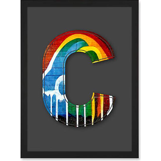 Letter C Rainbow Red Yellow Blue Green Decorative Graffiti Mural Alphabet Initial Stencil Artwork Framed Wall Art Print A4 - Black - One Size