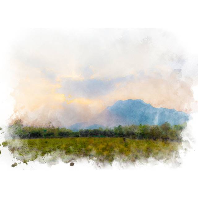 Mountains by Elxeneize - Wrapped Canvas Art Prints - Blue;Green;Yellow (76cm H x 76cm W x 3.8cm D)